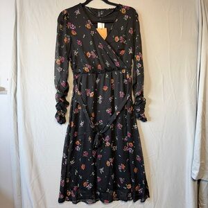 Vero Moda Womens Floral Midi Wrap Dress Size Small Whimsigoth Black Fairy Grunge